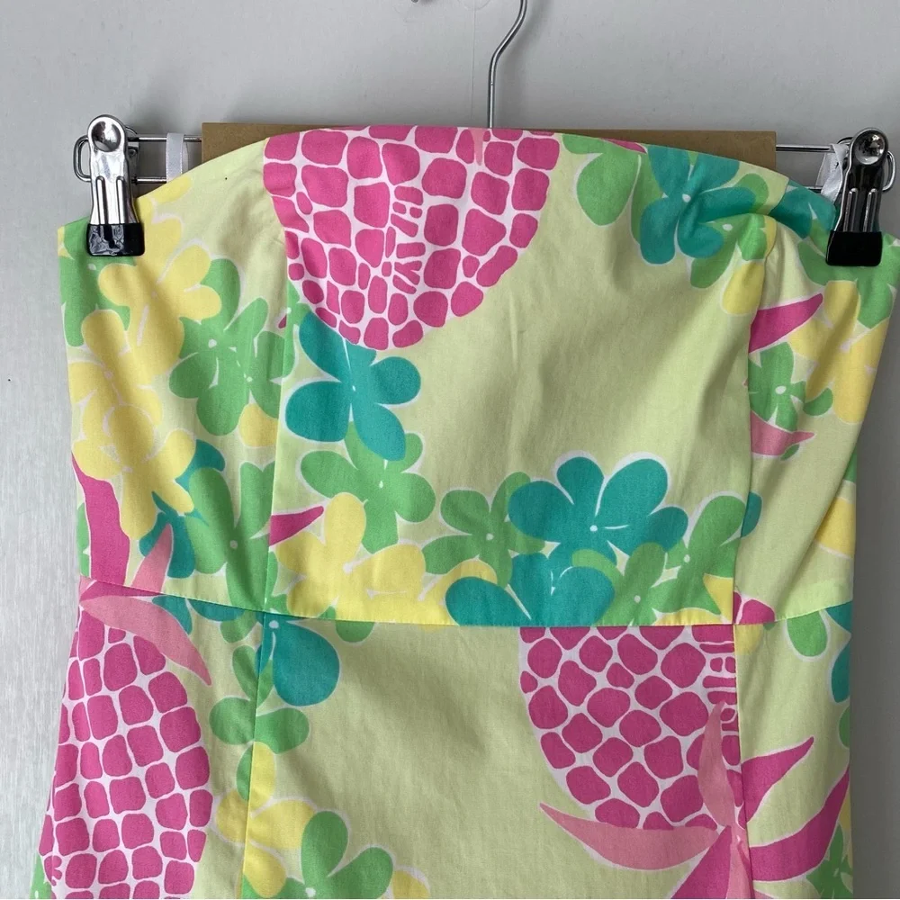 Vintage Lilly Pulitzer Pineapple Tropical Print Strapless Midi Dress 6 - Picture 2 of 8